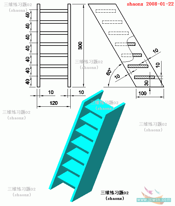 AutoCAD建模楼梯 脚本之家 AutoCAD教程